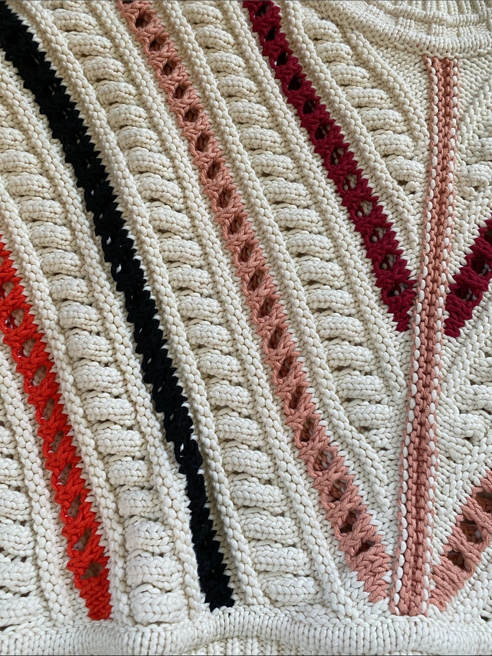 BA&SH Cream Open-Weave Sweater with Multicolor Stripes - Picture 3 of 3